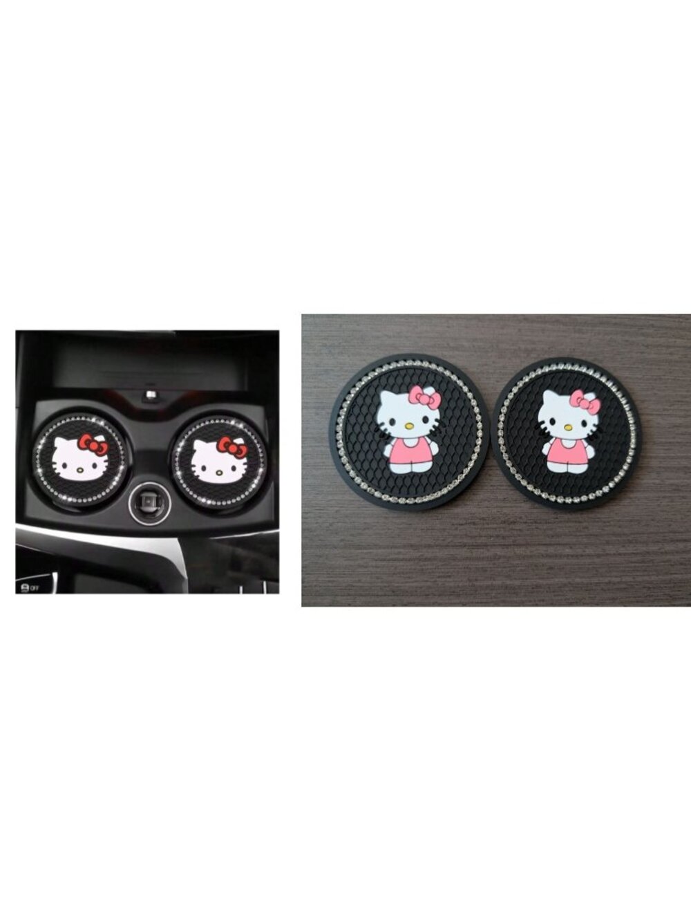 4PC Hello Kitty Silver Car Coasters Universal Fit Non-Slip Auto Cup Holder